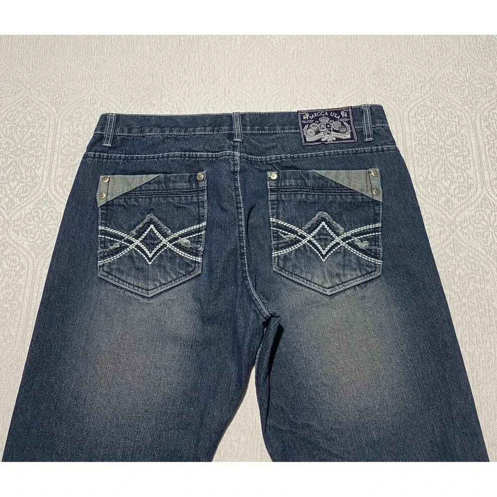 Mecca Men's‎ Straight Fit Blue Denim Jeans Size 40x34 Embroidered Pockets